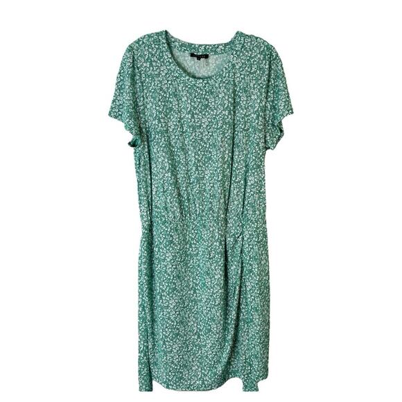 1 State green white ditzy floral cottagecore faux wrap stretchy midi dress 1X - Picture 1 of 7